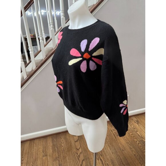 CRUSH CASHMERE Tropical Floral Cashmere Sweater Black Multi Size 0 XS - Picture 9 of 10
